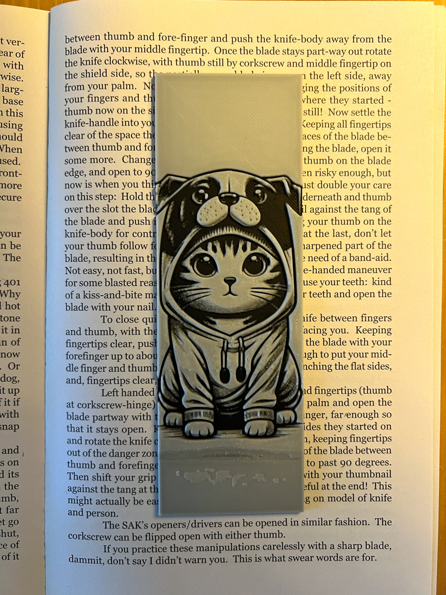 Cat in Dog Hoodie Bookmark Design 1
