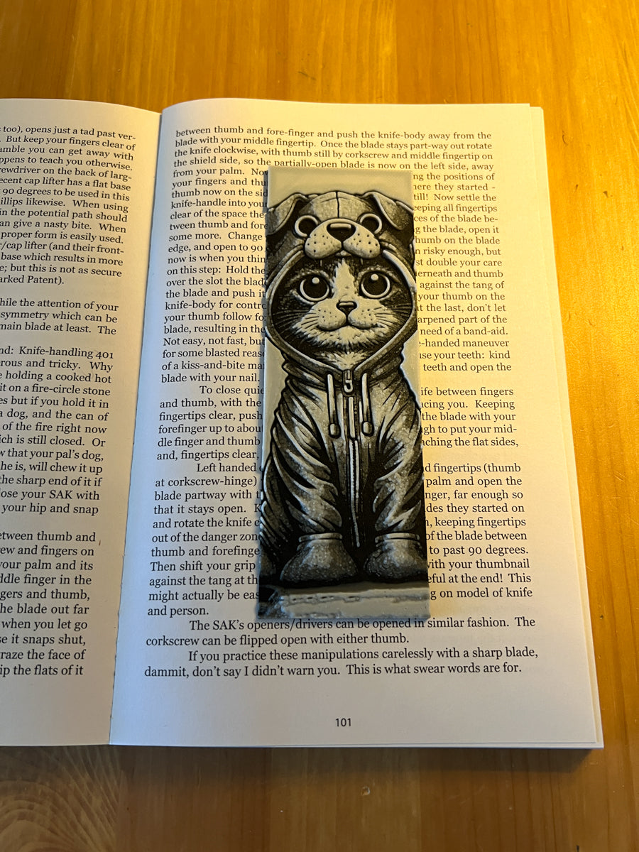 Cat in Dog Hoodie Bookmark Design 2